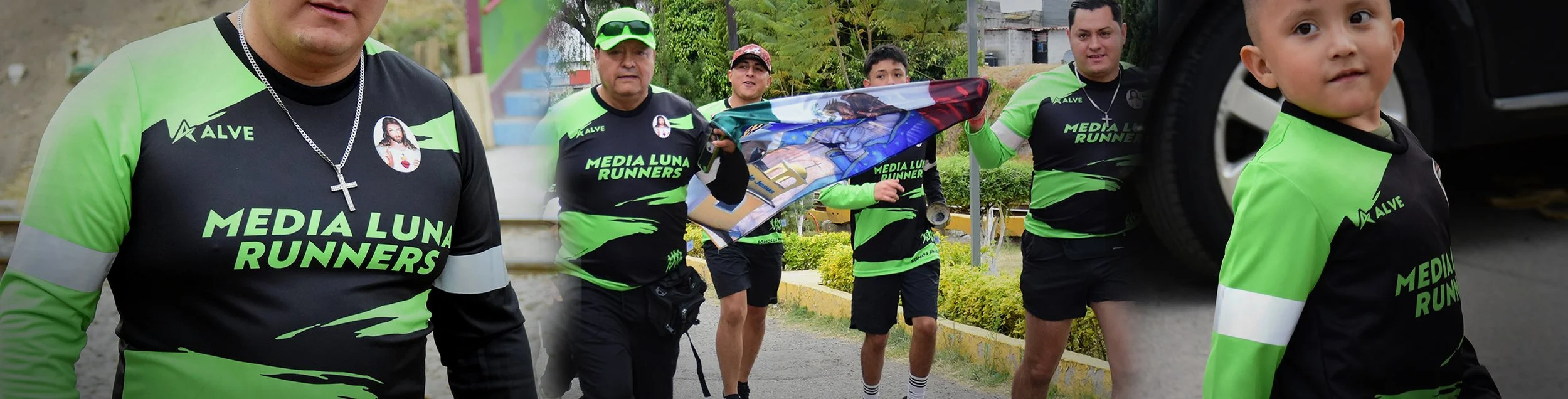 Playeras deportivas personalizadas para equipo de running en colores verde y negro con logotipo impreso.
