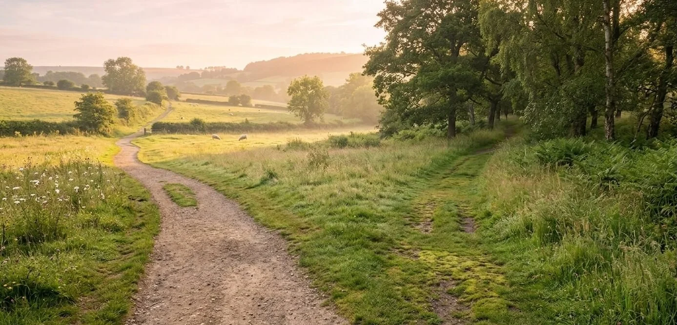 Two paths diverging in nature representing the choice between the trauma survival loop and the healing path
