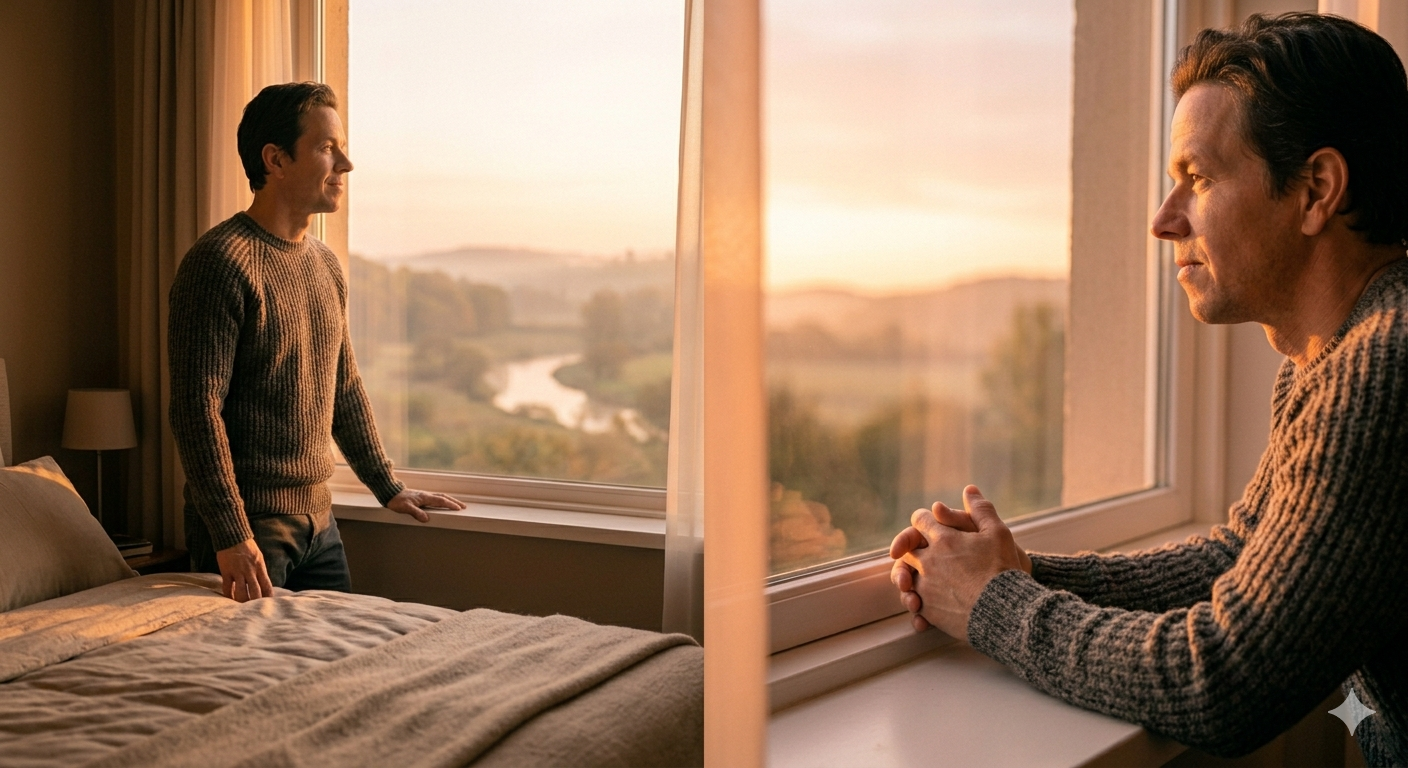 Warm sunrise light over a peaceful landscape, symbolising hope and recovery from hypervigilance