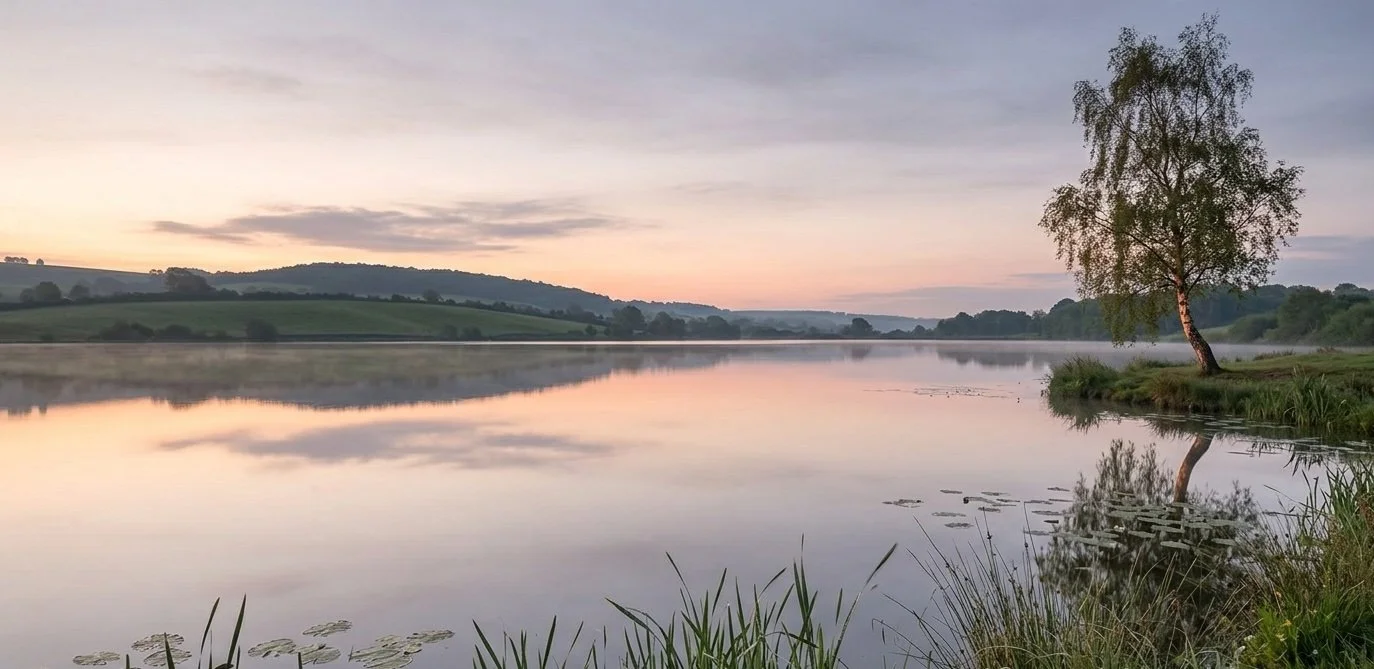 A calm sunrise over water representing the gradual process of healing from trauma