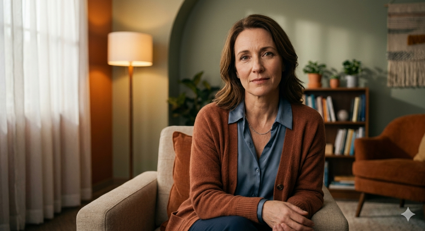 A warm and inviting therapy space representing the support available for money anxiety