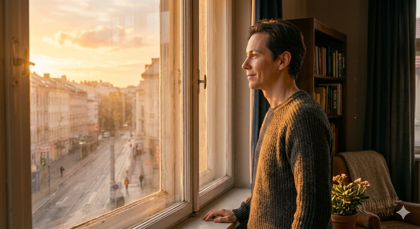 Warm sunrise light through a window into a quiet room, symbolising hope and healing from shutting down emotionally