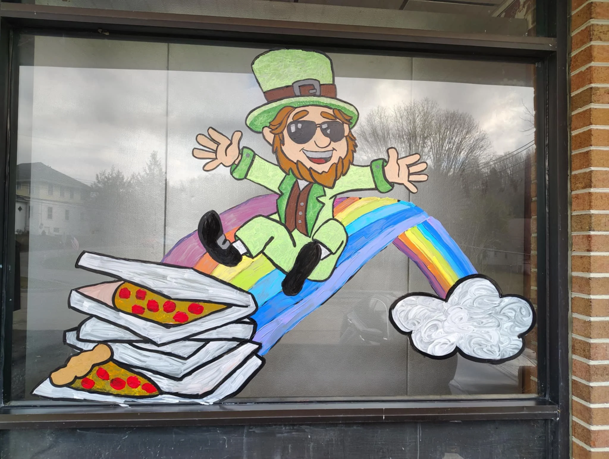 Holiday window for Grafton Hometown Pizza