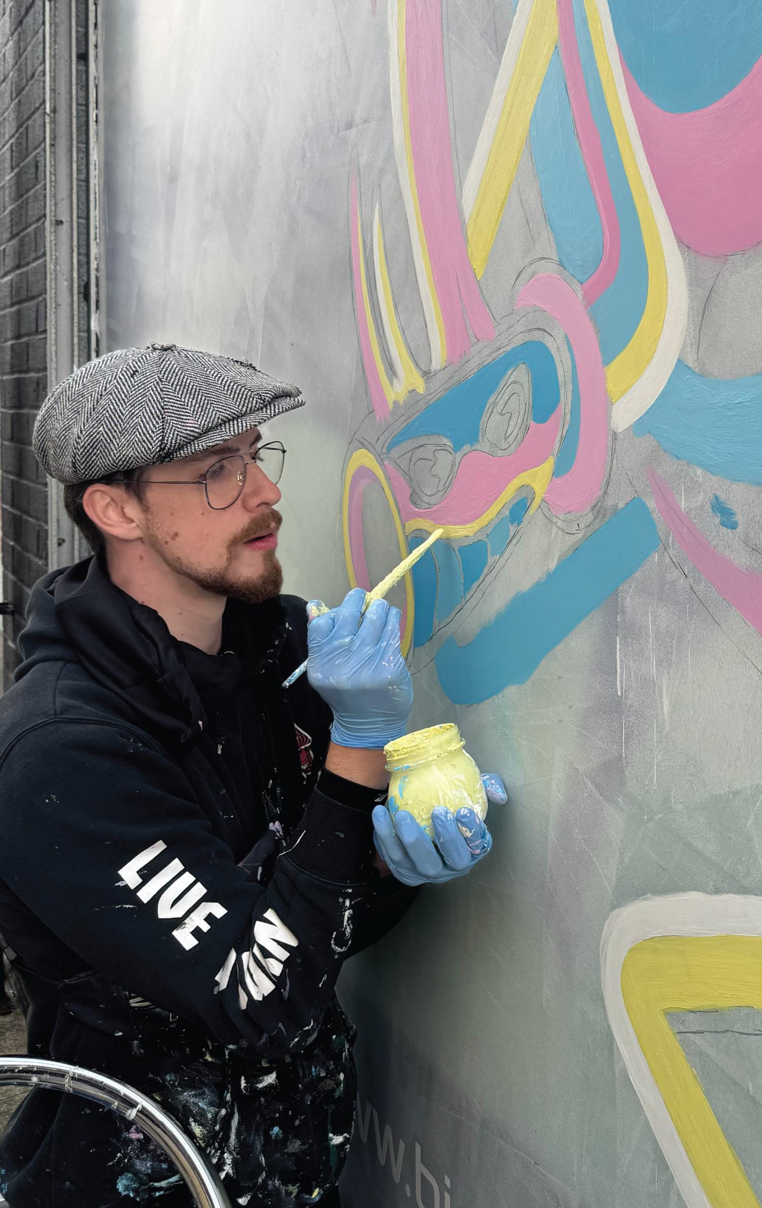 Custom acrylic mural on glass, urban style large-scale artwork