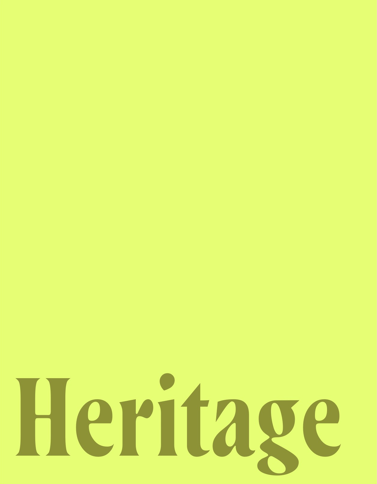 Light yellow background and the word 'Heritage' in large, olive-green letters at the bottom.