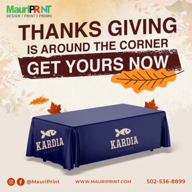 www.MauriPrint.com
🎉🍂 Thanksgiving is Almost Here! 🍂🎉
As we gather with loved ones to celebrate and give thanks, make your event unforgettable with
customized table covers, event tents and more! Whether you're hosting a family dinner, a communit