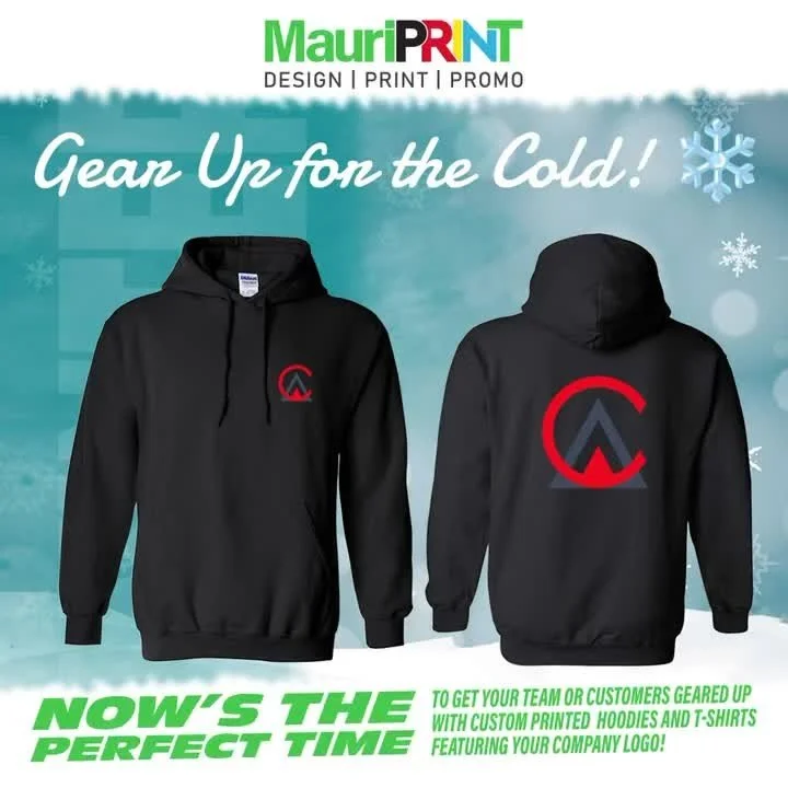 www.MauriPrint.com
Winter's here, and so is the need for hoodies and jackets! ❄️
Whether you're staying in or braving the chill, our custom hoodies will keep you warm in style.
Perfect for a dozen personal wear or bulk orders for your team! 🧥✨
Ord