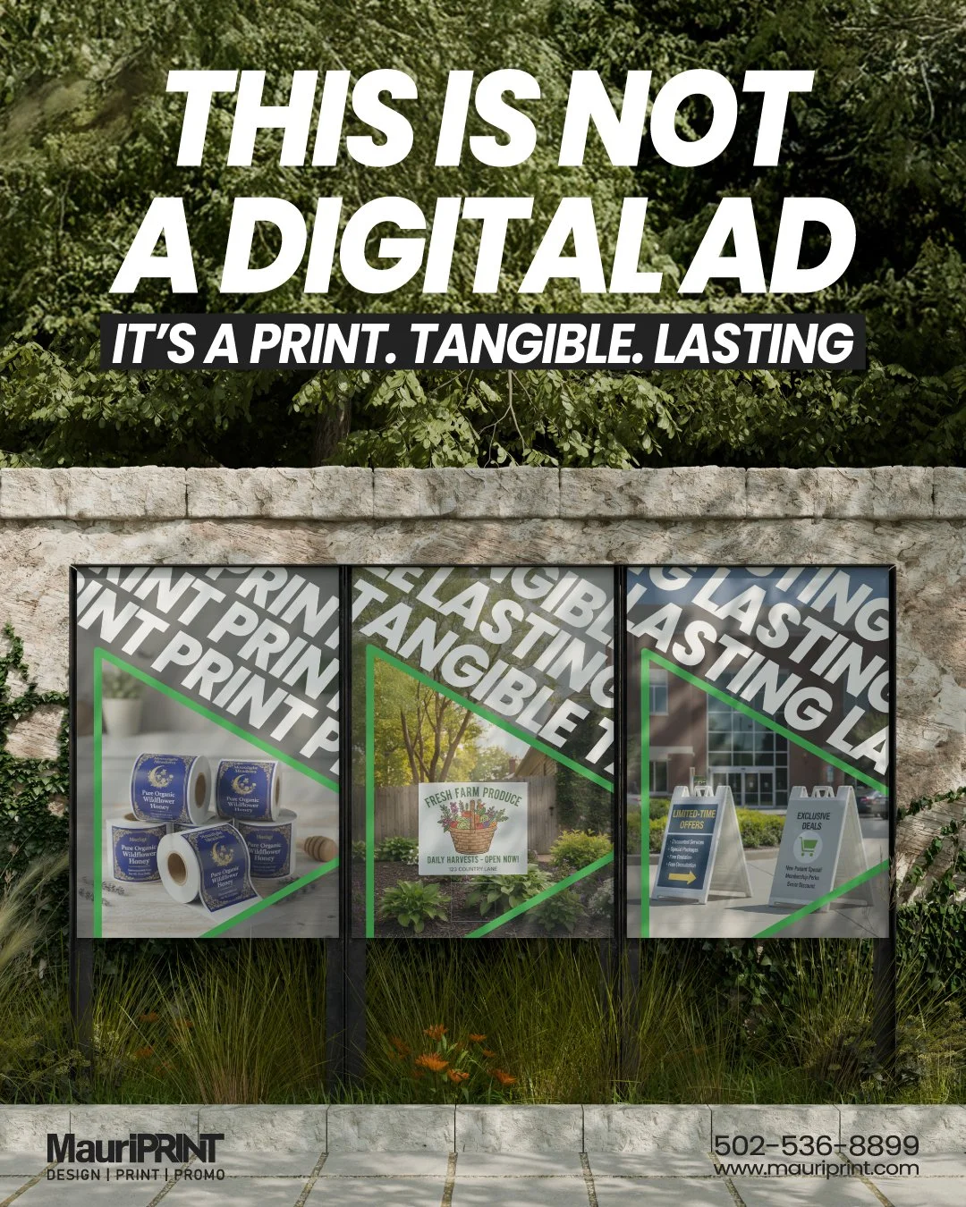 This isn&rsquo;t a pop-up ad.
You can&rsquo;t scroll past it.
You can&rsquo;t skip it.
You can feel it.

Because real impact doesn&rsquo;t live on a screen, it lives on walls, signs, packaging, and places that people walk by every day.

At MauriPrint