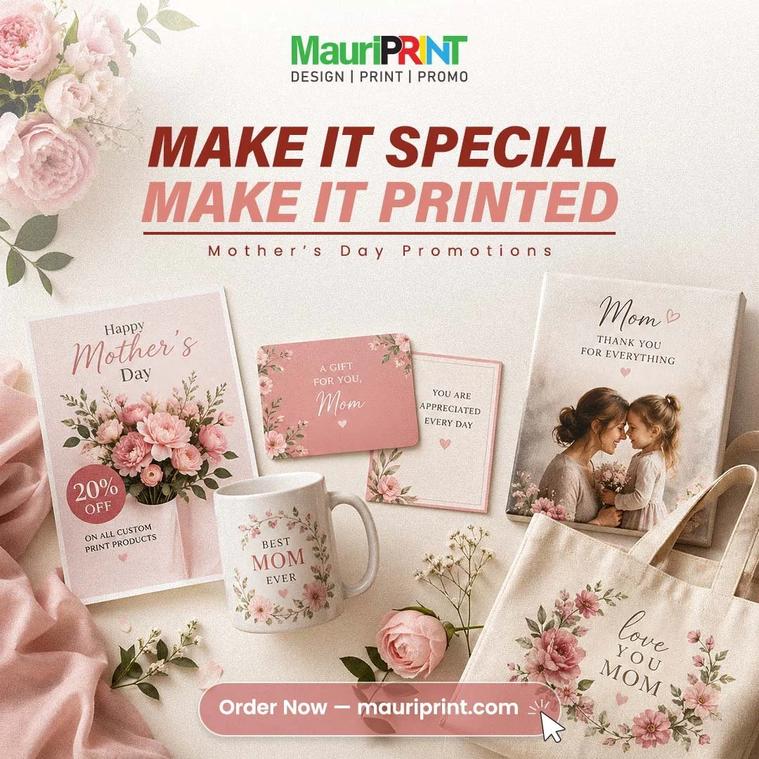 This Mother's Day, give her a gift as unique as she is! 🌸 Make it special, make it printed with MauriPRINT.

Choose from our beautiful selection of:
☕ Custom Mugs
🖼️ Photo Canvases
👜 Personalized Tote Bags
💌 Custom Greeting Cards
A personalized g