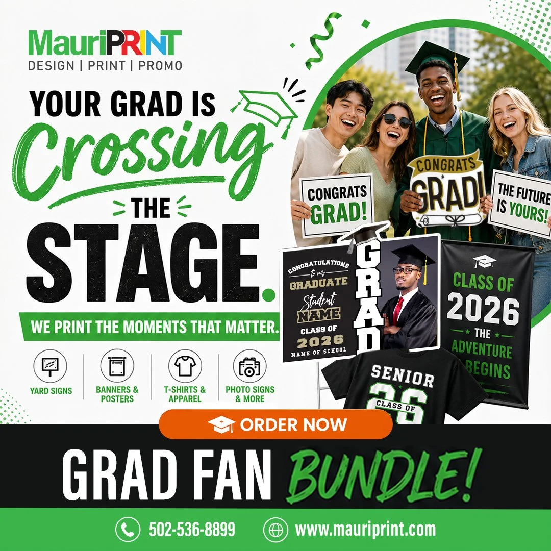 Your Grad is Crossing the Stage! 🎓

Celebrate the Class of 2026 in style! At MauriPRINT, we print the moments that matter. Make sure you're ready to cheer them on with our exclusive GRAD FAN BUNDLE! 🌟

We have everything you need to show off your g