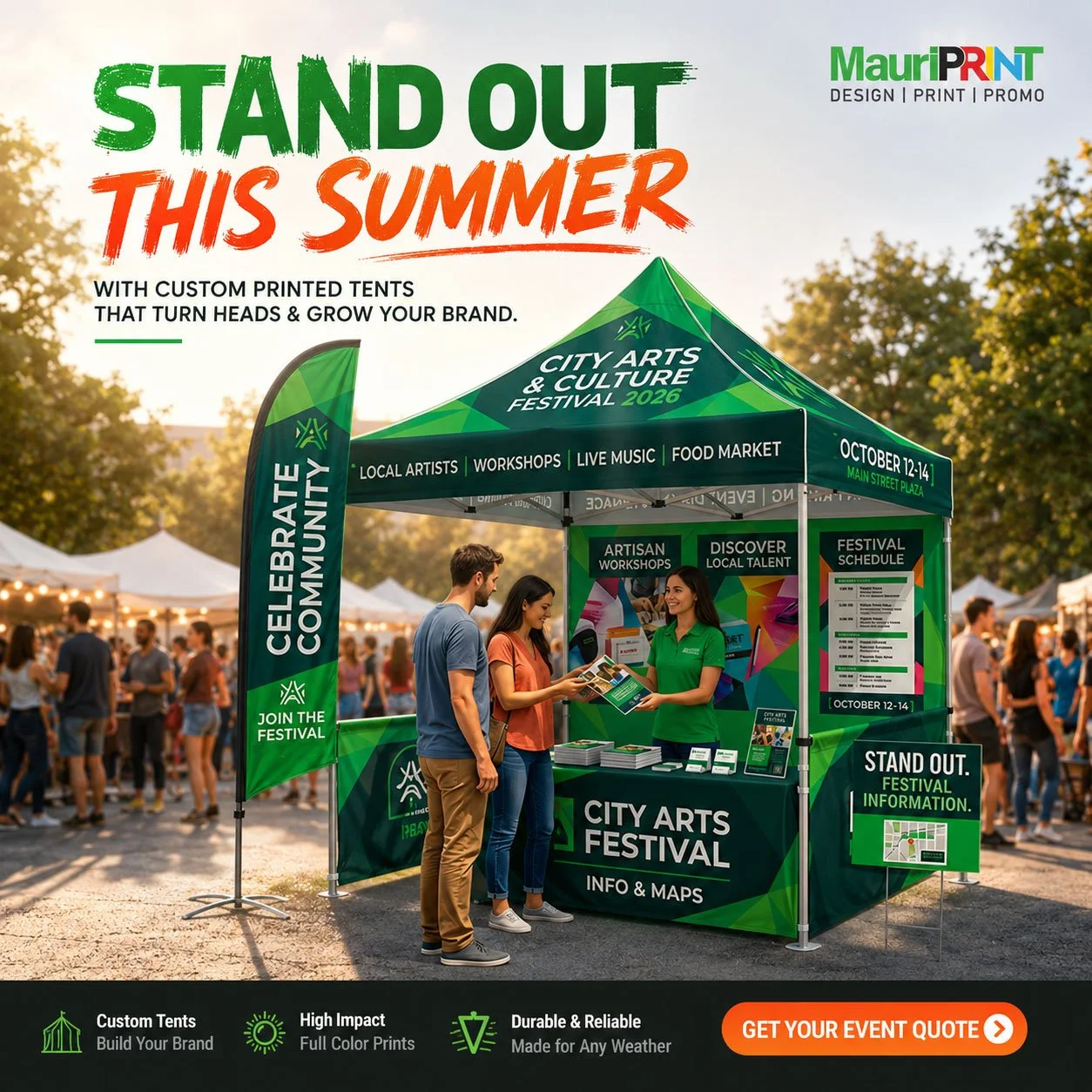 Make Your Brand the Center of Attention This Summer! ☀️

From festivals and farmers markets to corporate events and community gatherings, custom printed tents help your business stand out and attract more customers.

✅ Full-Color Custom Printing
✅ Du
