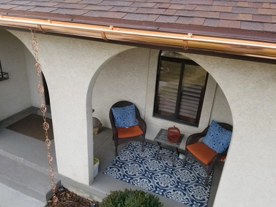Custom 6 inch Half Round Copper Rain Gutters with Custom Rain Chain