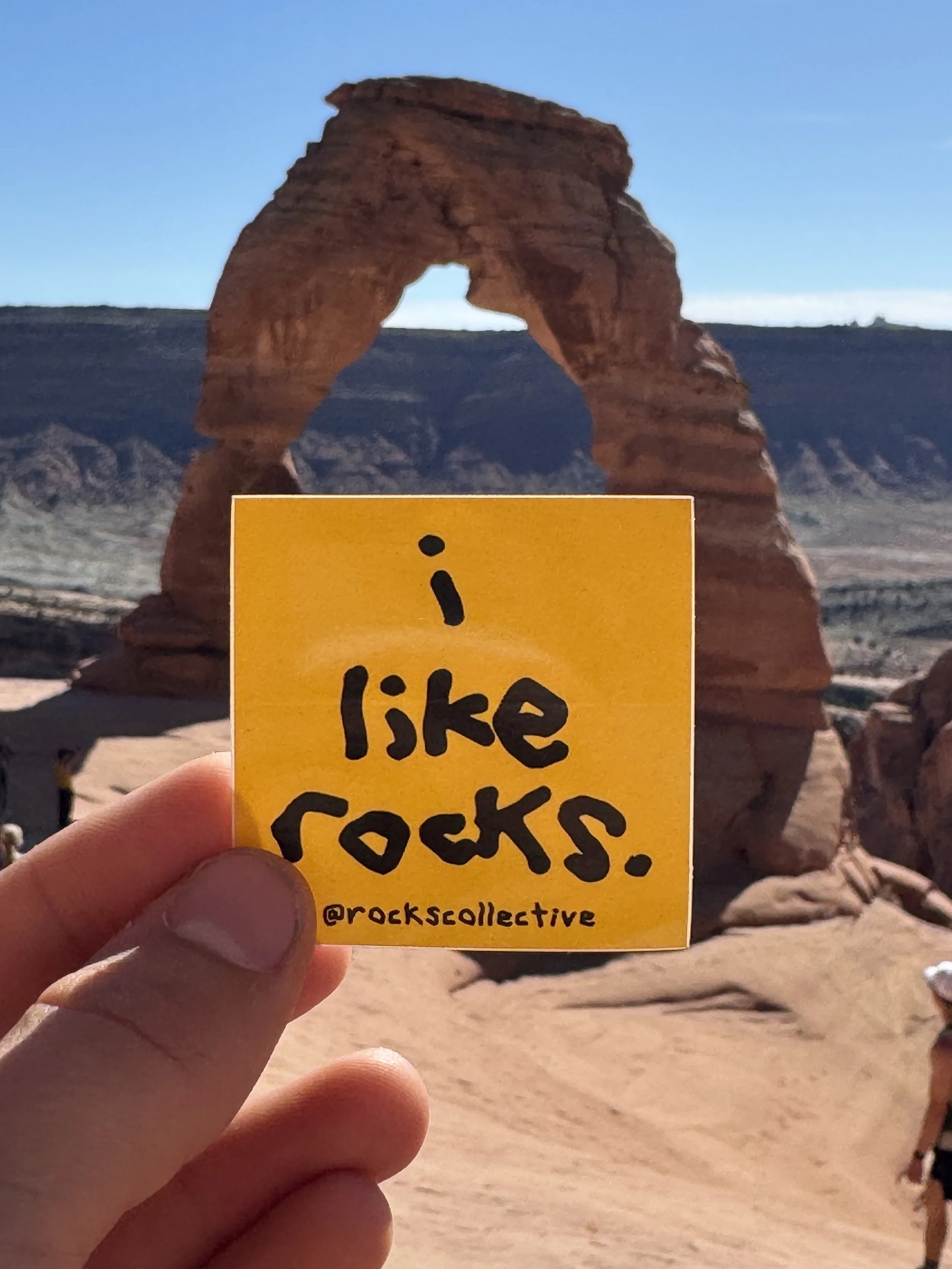 "I like rocks" sticker at Arches National Park.