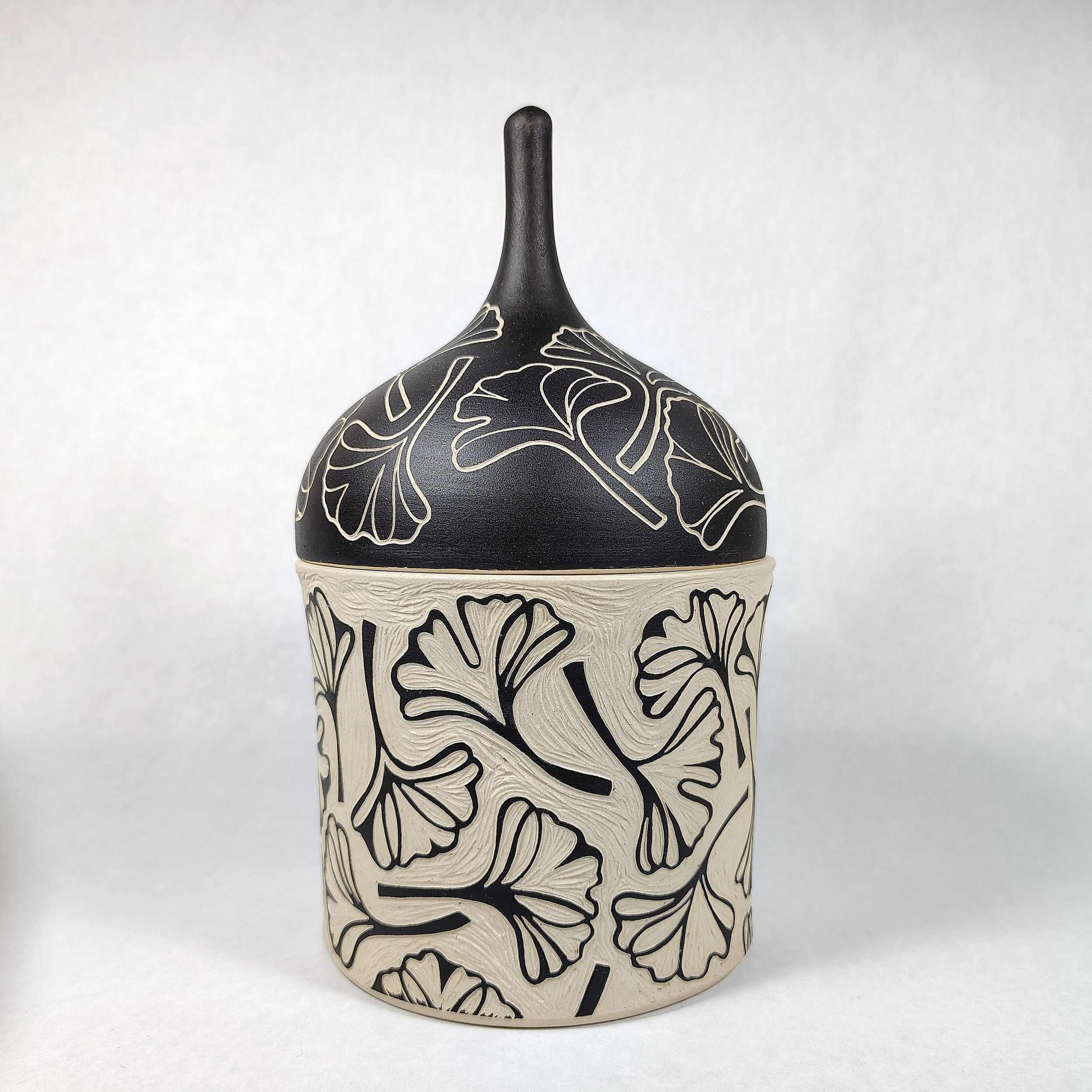 Jar, Ginkgo Leaf, Half Black