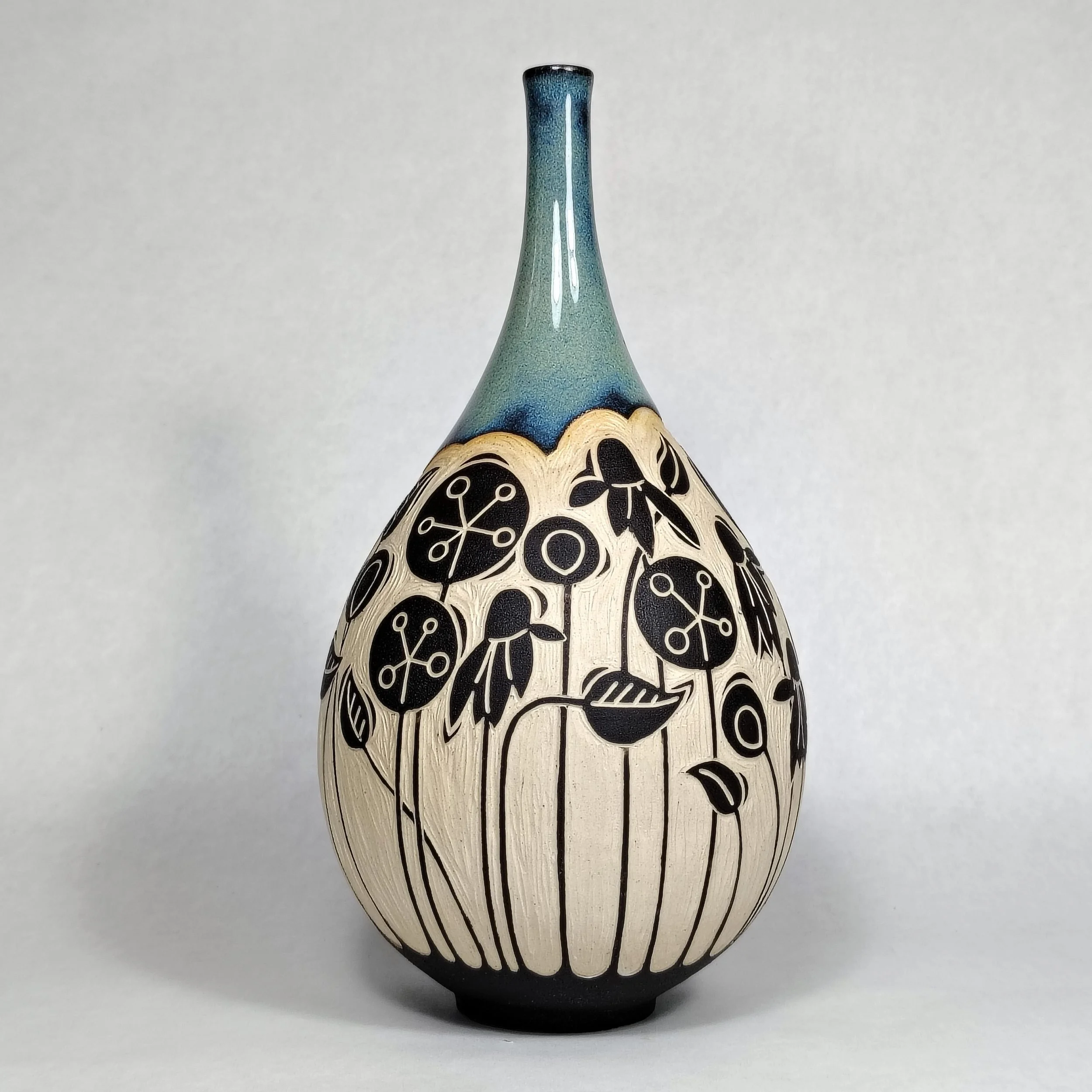 Vase, Lollipop Flowers, Tall Thin Neck, Blue