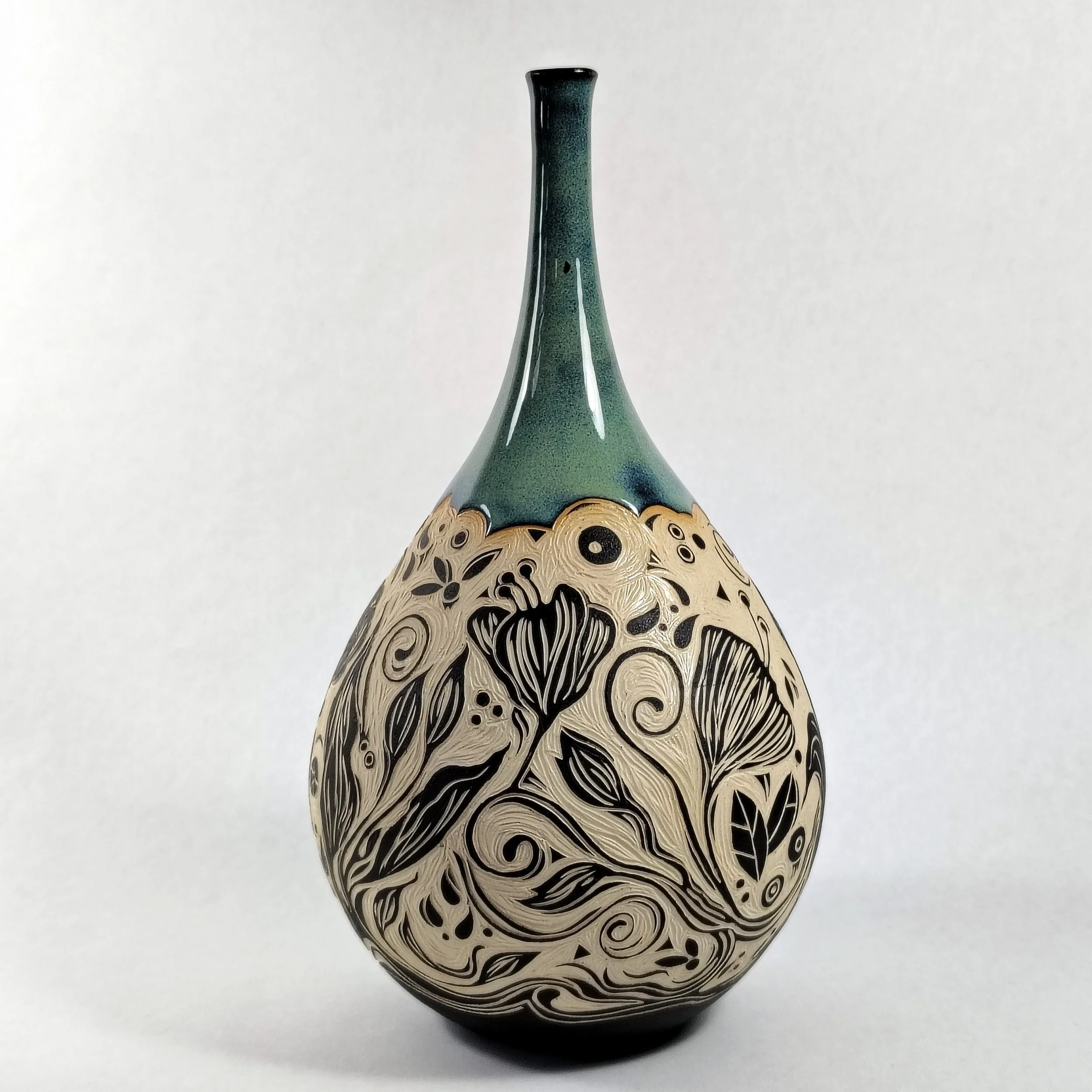 Vase, Garden Flowers, Tall Thin Neck, Blue