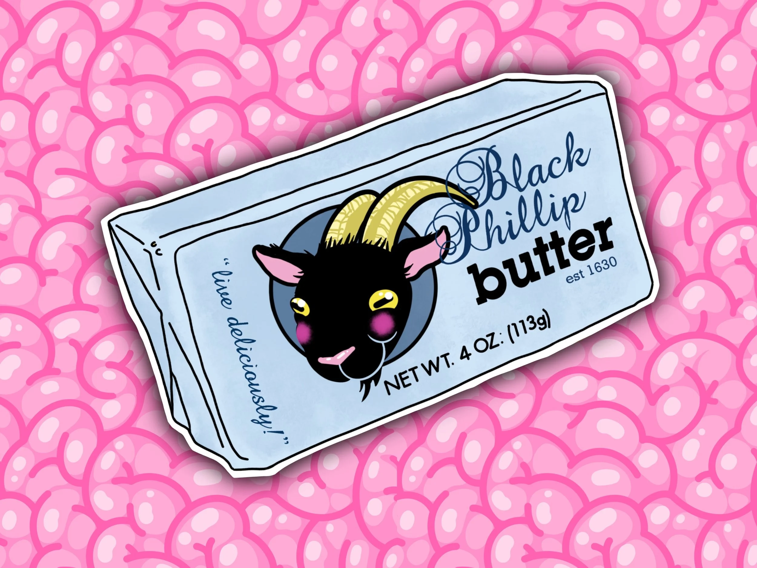Black Phillip -brand Butter sticker // approx 3.5" glossy vinyl sticker // waterproof sticker //