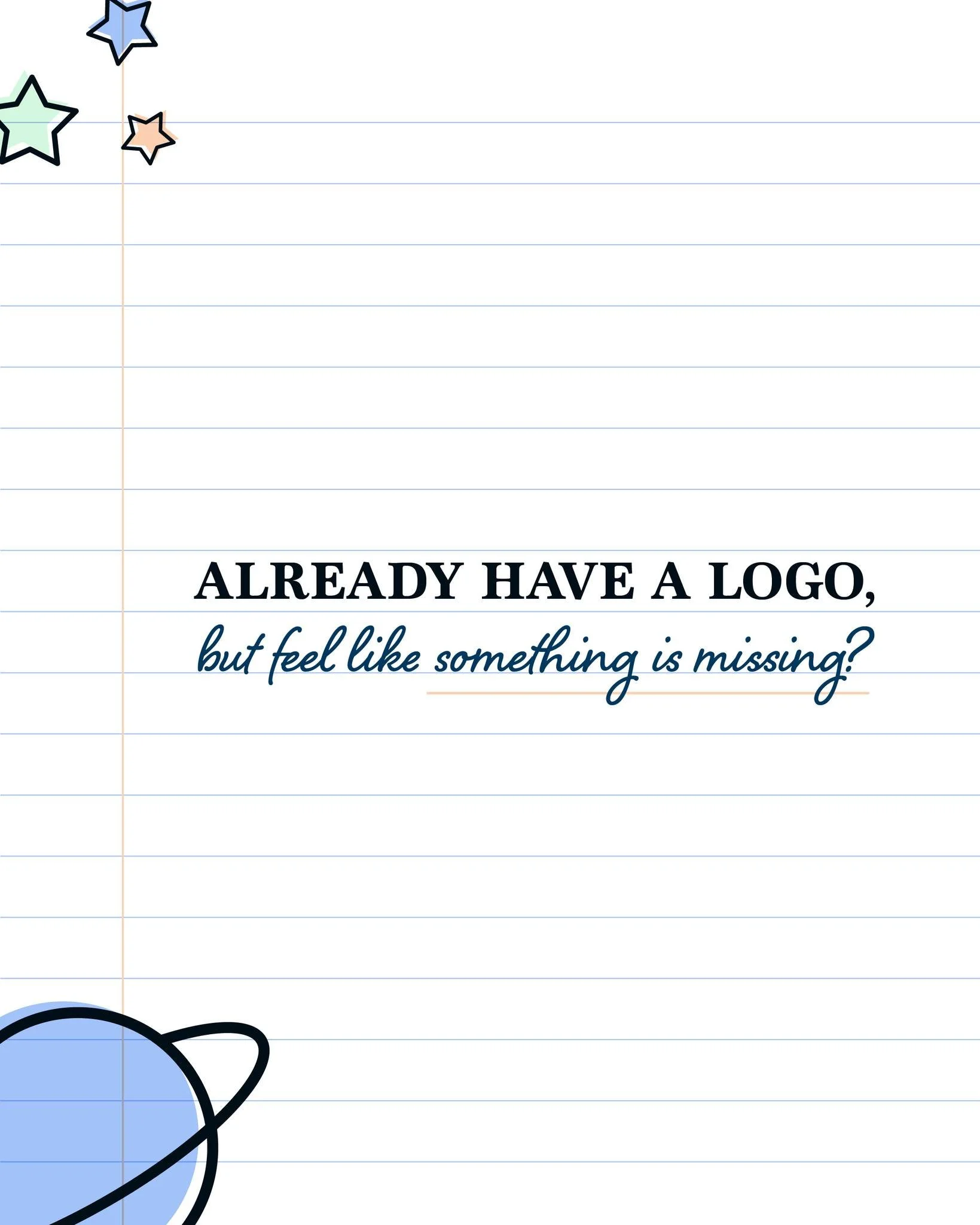 Have a logo, but your brand still feels incomplete? 

My Fill-in-the-Gaps package takes what you already love and builds out the missing pieces&mdash;color, typography, icons, and patterns&mdash;so your brand works for you everywhere!

🌐 https://www