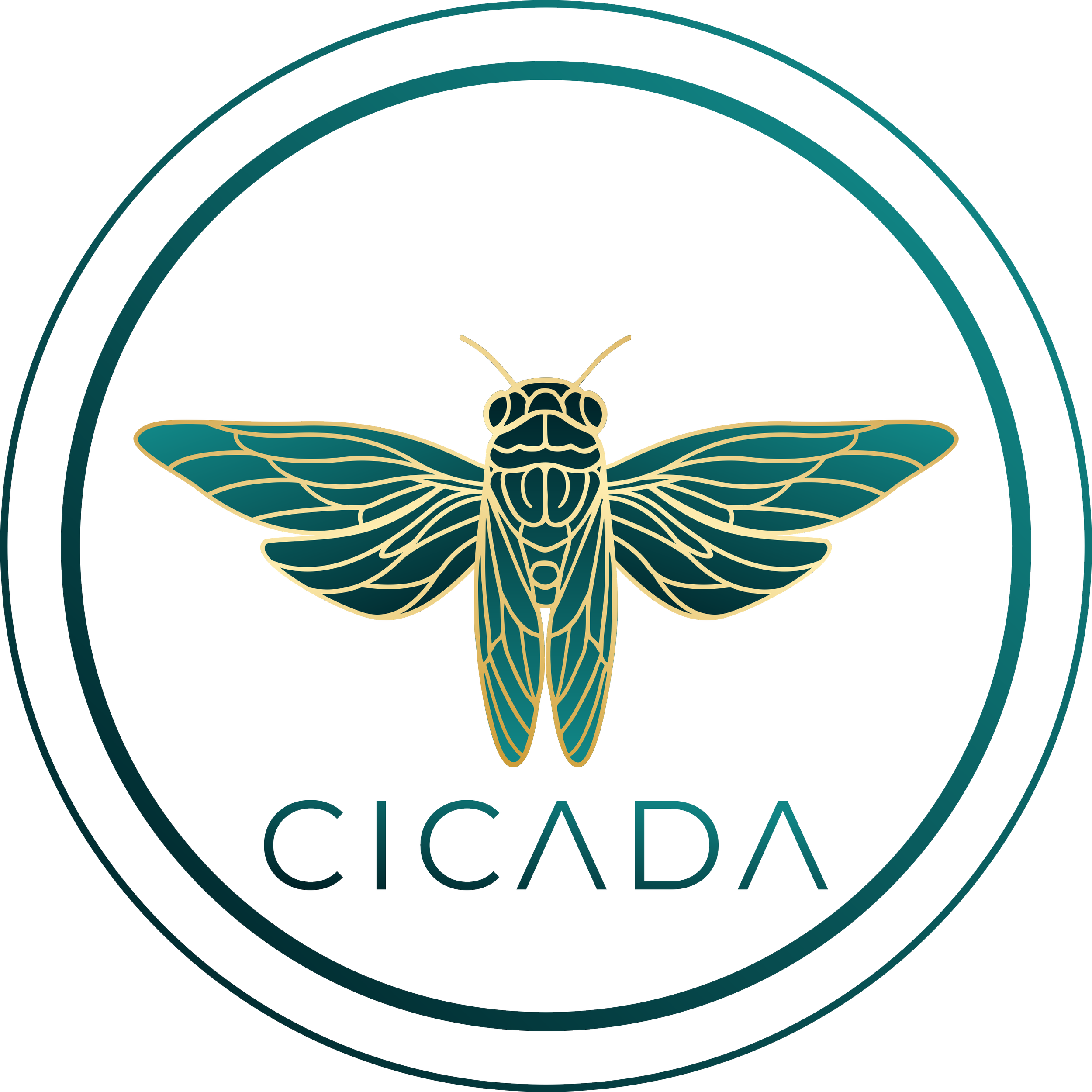 A logo featuring a detailed gold and green cicada with the word 'CICADA' underneath.