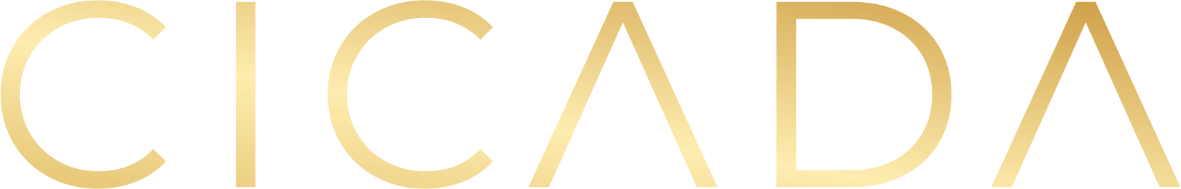 Golden text spelling 'CICADA' on a black background.
