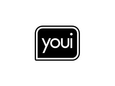 A logo with the word 'youi' inside a rounded rectangular shape