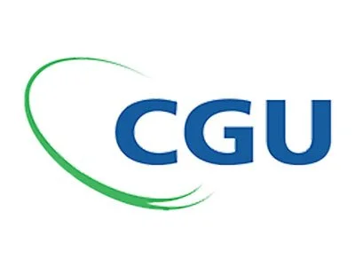 CGU logo with blue letters and a green curved line.