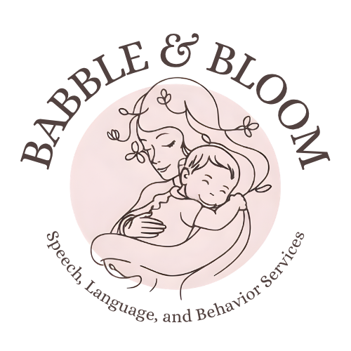 Line drawing of a woman embracing a smiling child, with flowing hair and a floral headband.