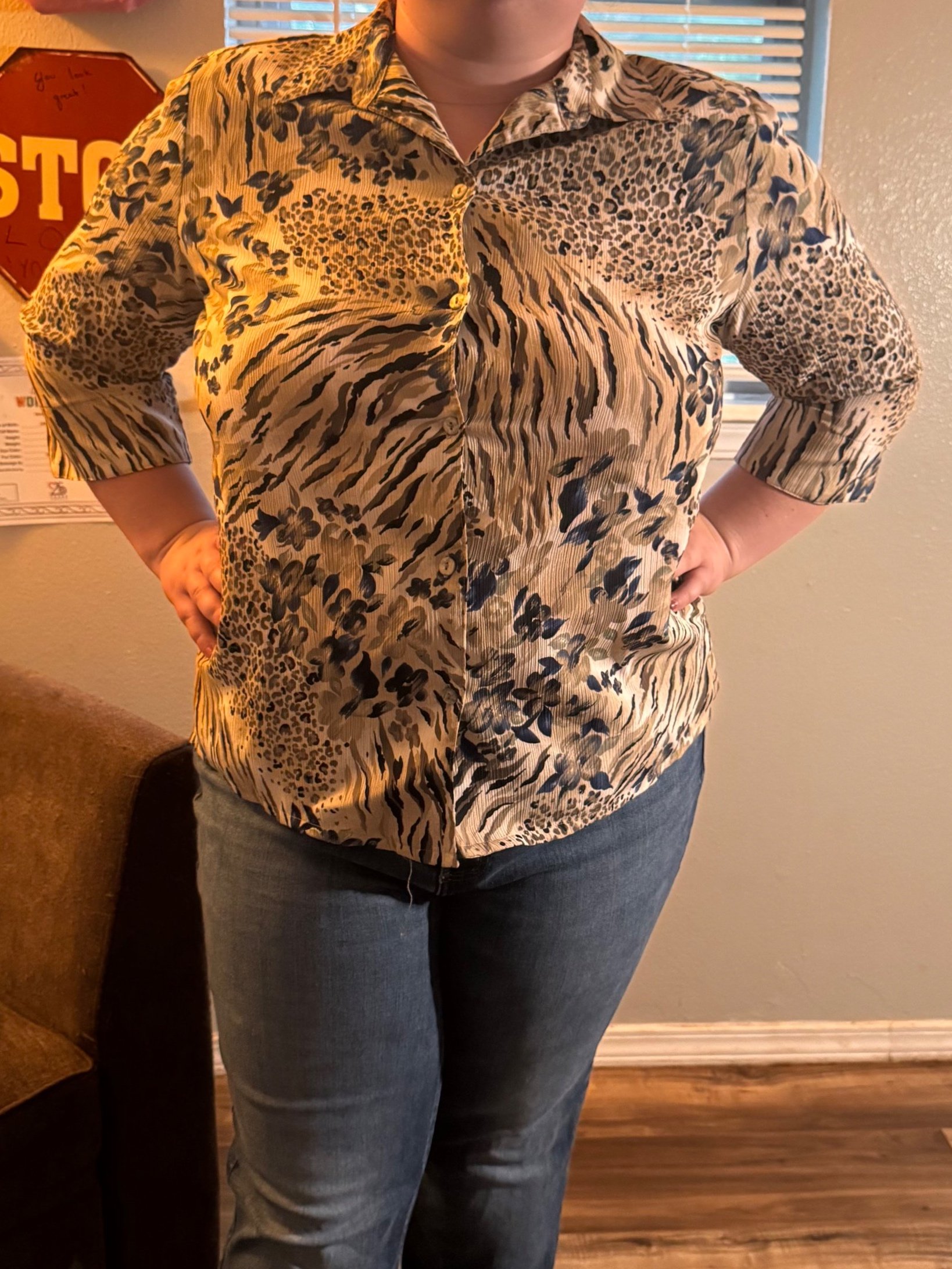 vintage floral and animal print button-down