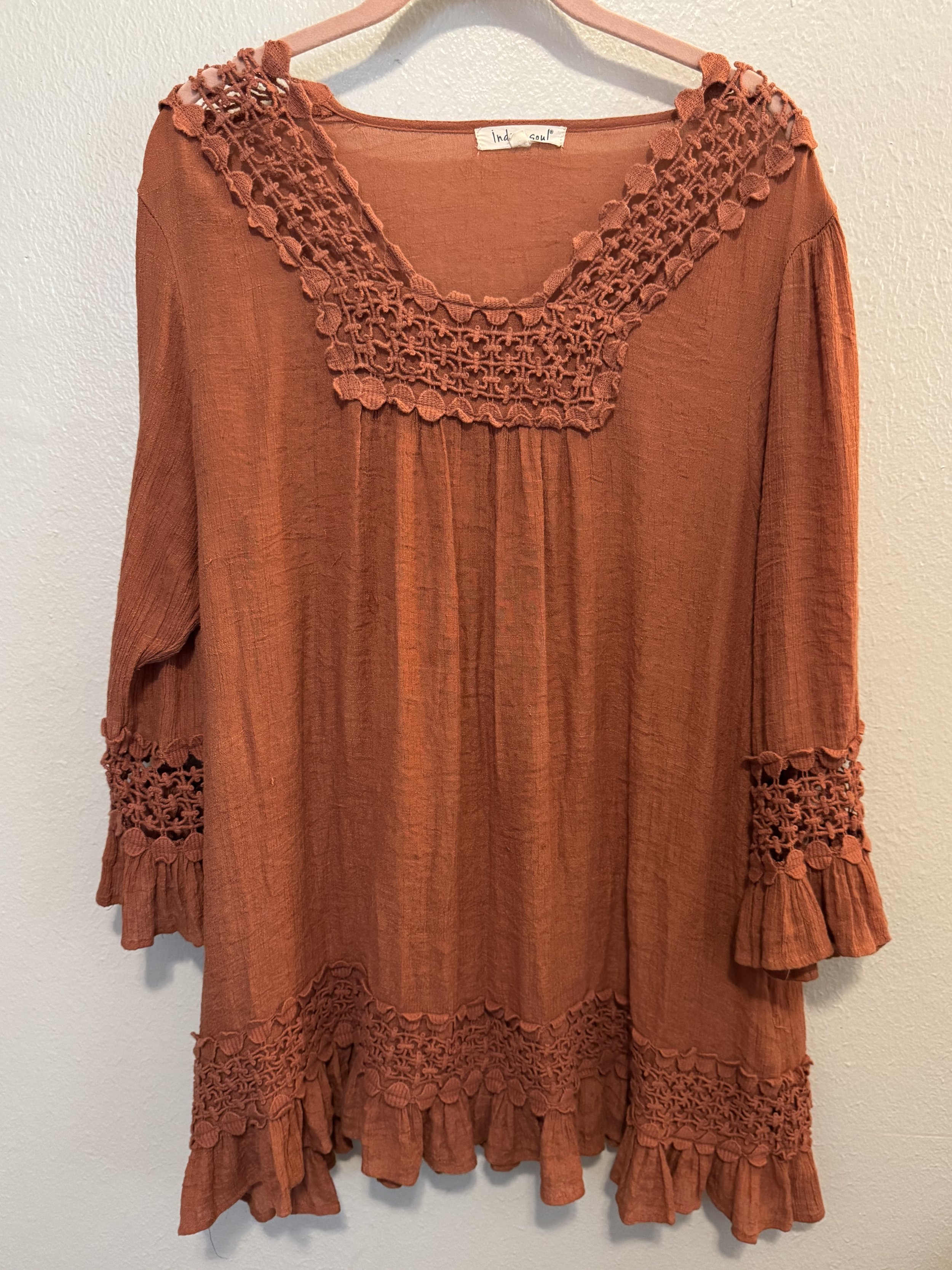 orange peasant square-neckline top