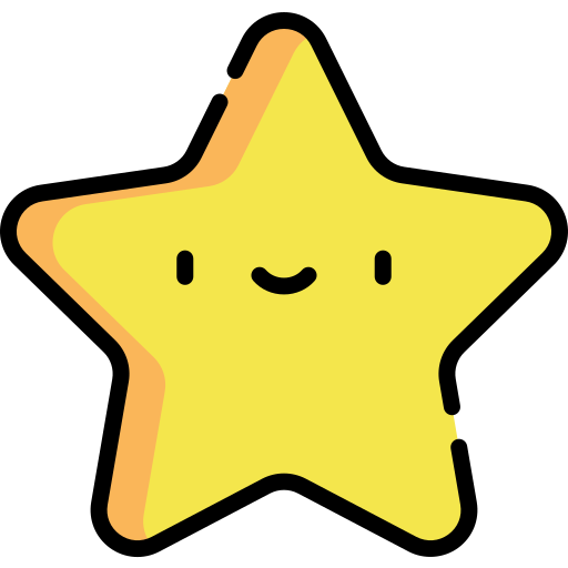 Cute yellow star with a smiling face and simple eyes and mouth.