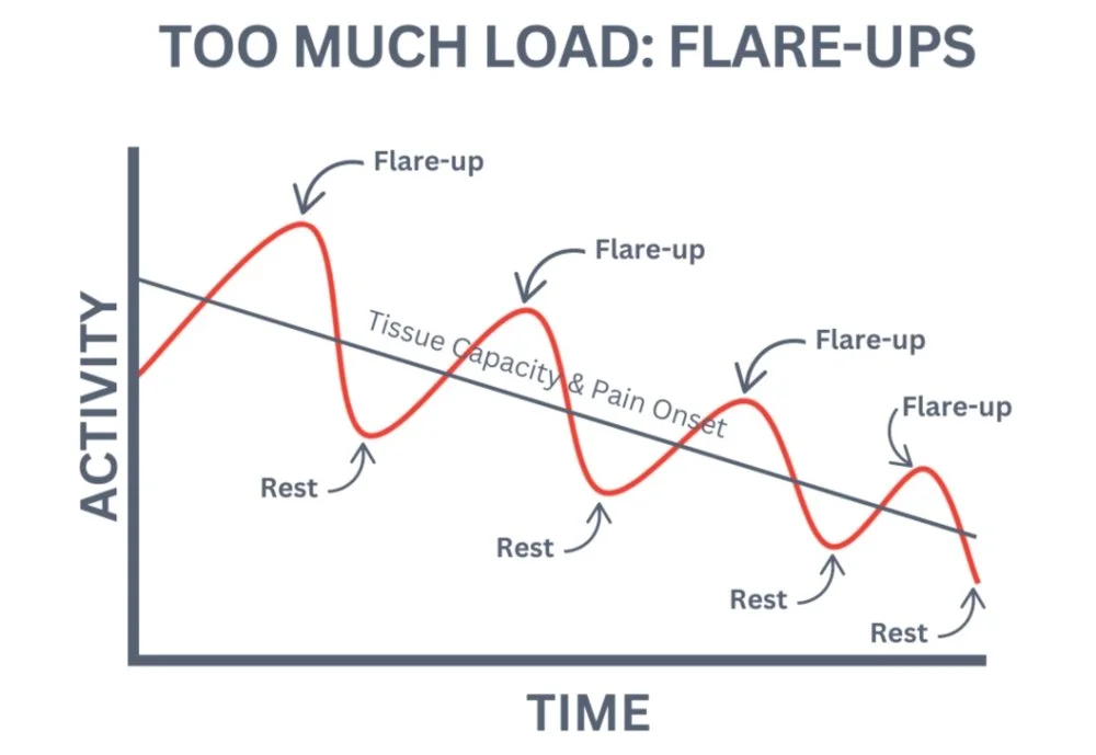 Infographic of the boom-bust cycle of resting and flare-ups