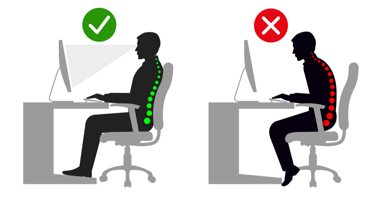 graphic demonstrating proper vs improper desk posture