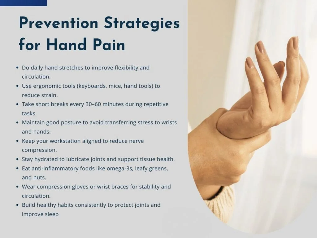 Infographic about preventing hand pain and wrist pain
