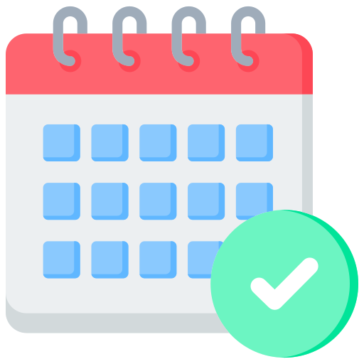 Calendar with a checkmark to represent open enrollment period.