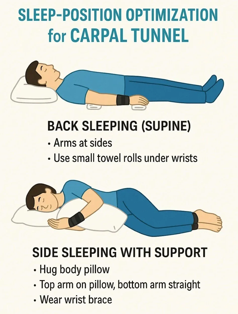Prevent wrist pain at night by sticking to these specific sleeping positions with the use of a brace.