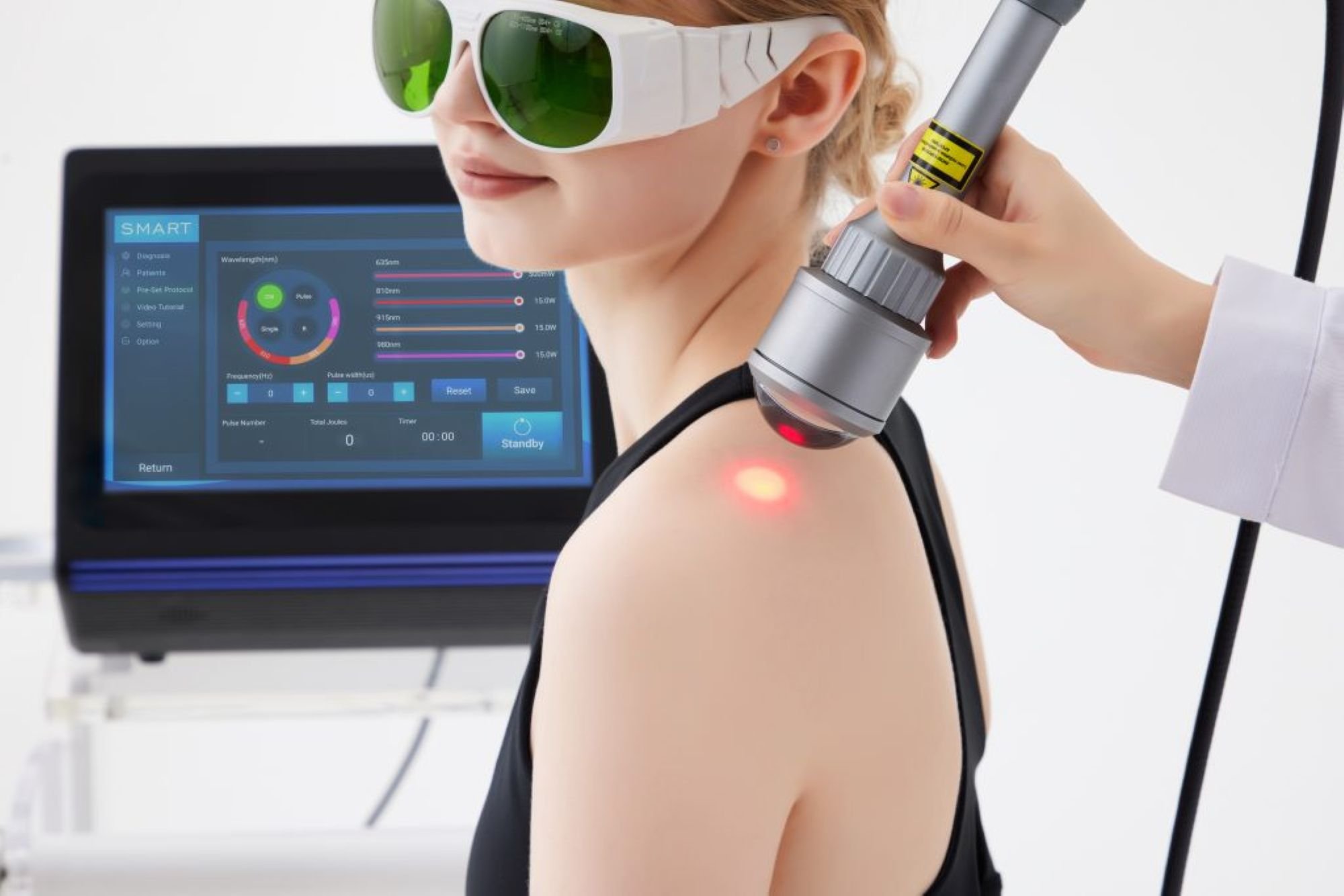 Photo of class IV laser therapy for rotator cuff pain physical therapy treatment in Hillsboro, OR