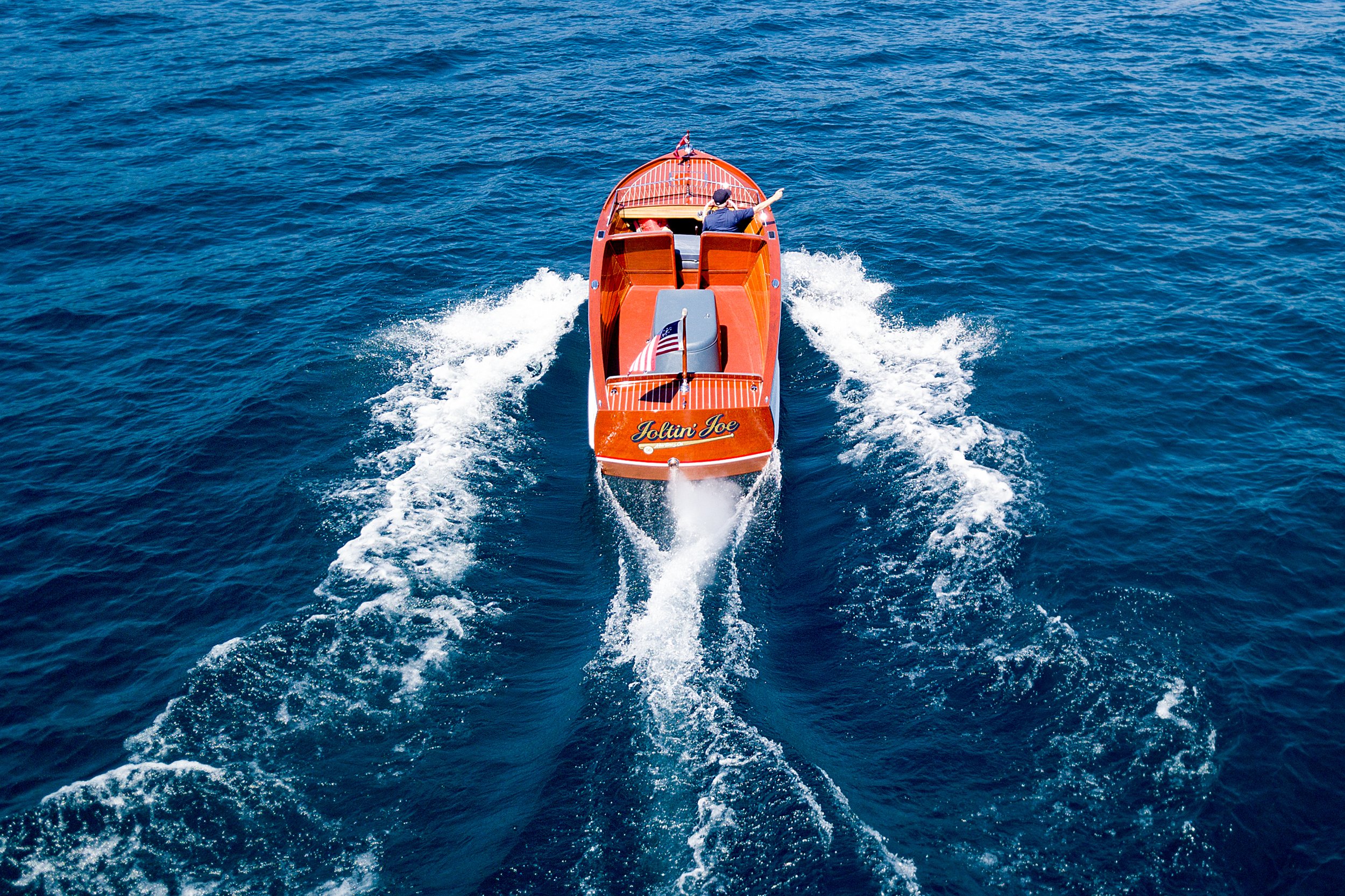 joltin joe driving in lake tahoe pictured from overhead and behind