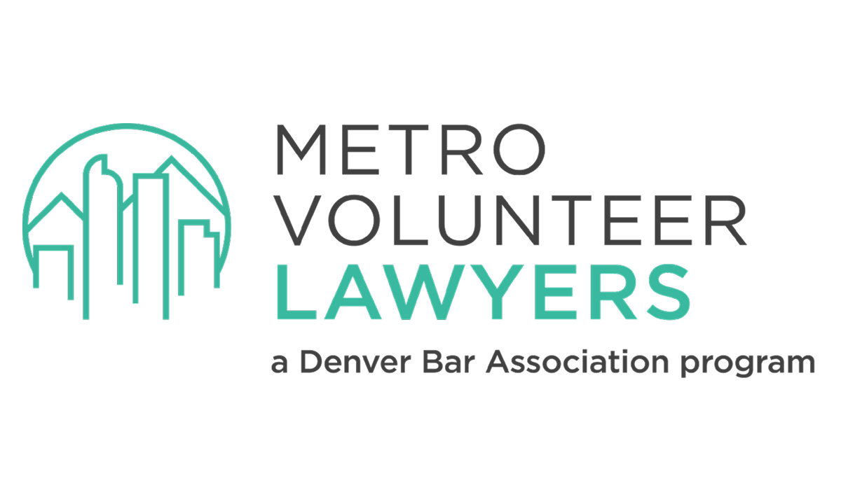 Metro Volunteer Lawyers Logo with text "A Denver Bar Association Program" below it.