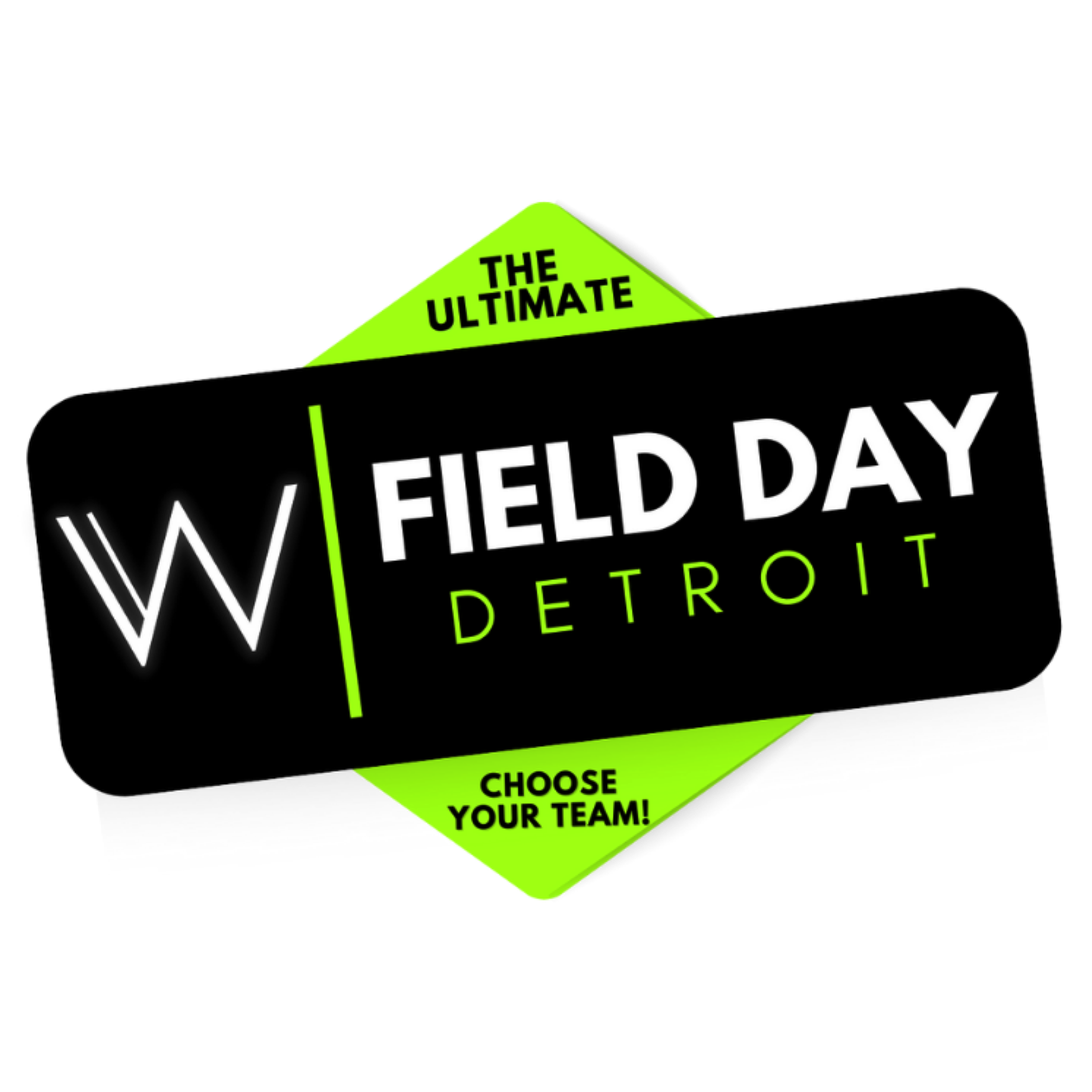 Logo for W Field Day Detroit featuring black background with neon green and white text. It reads 'The Ultimate: W|Field Day Detroit'.