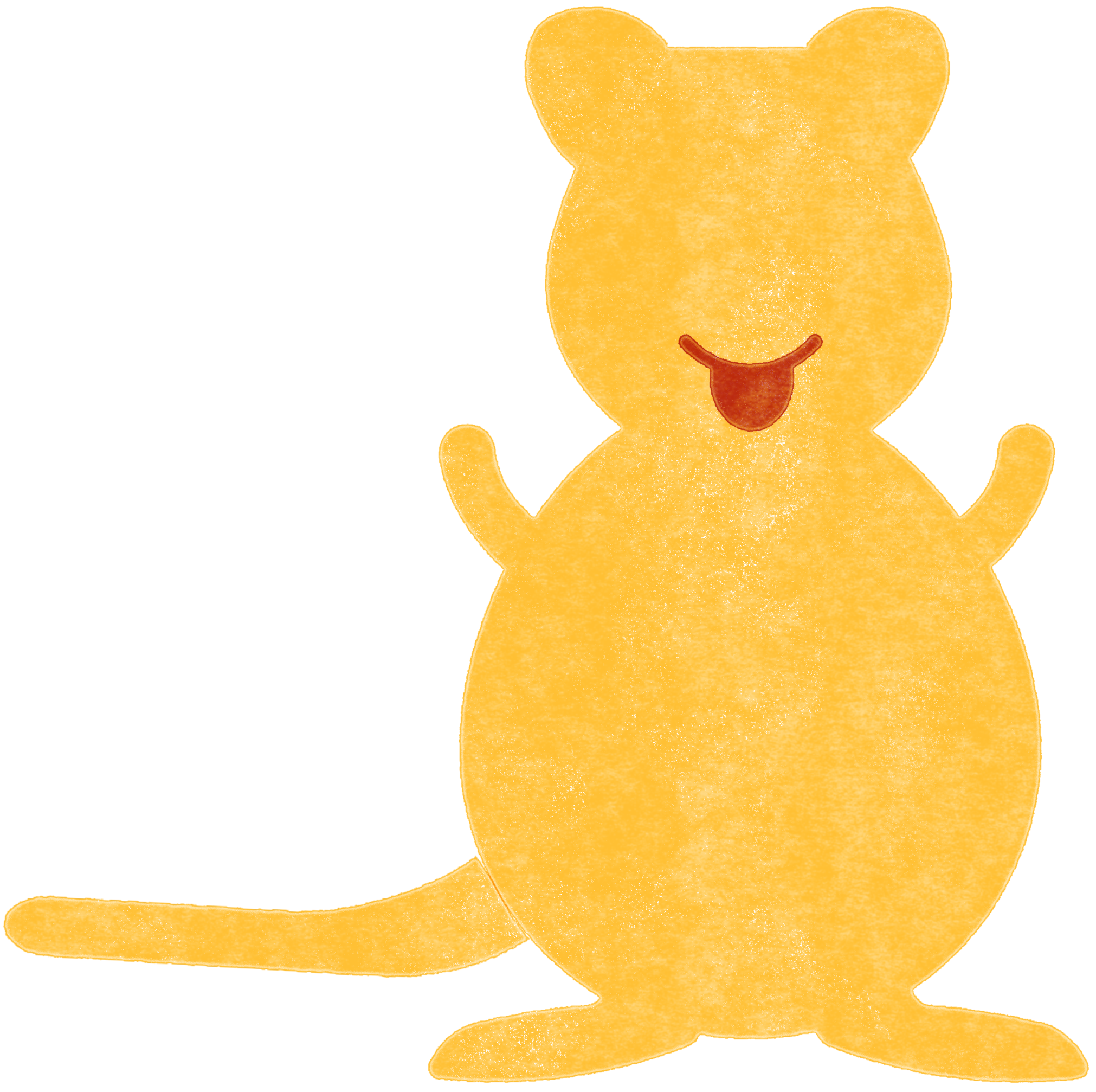 A quokka, shaped like a small possum or large rodent, with a broad smile.