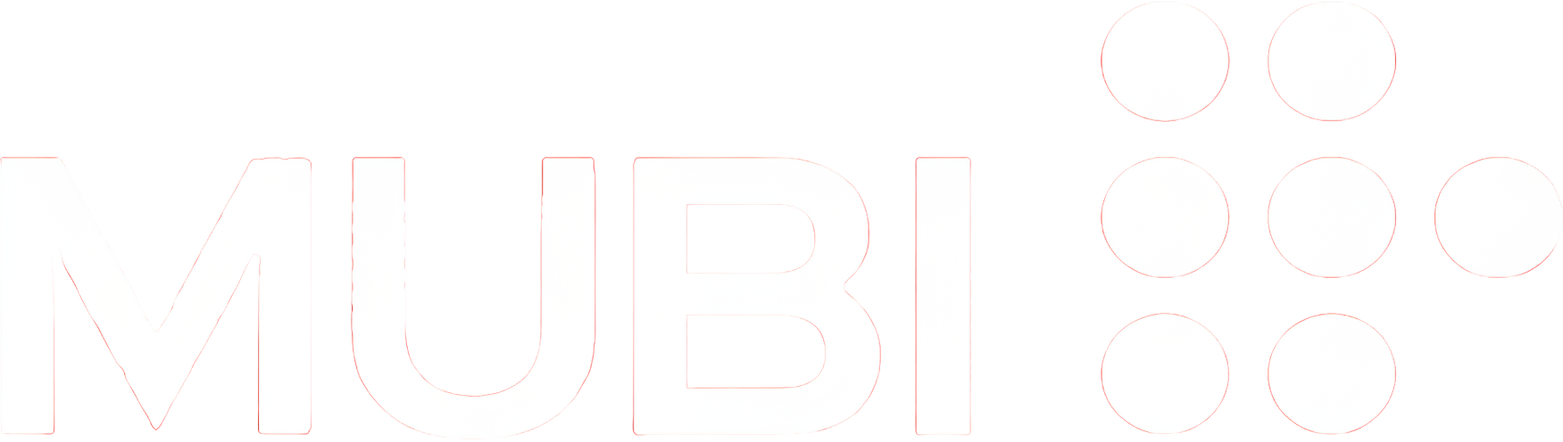 MUBI logo with stylized white text and a grid of white circles on a black background.