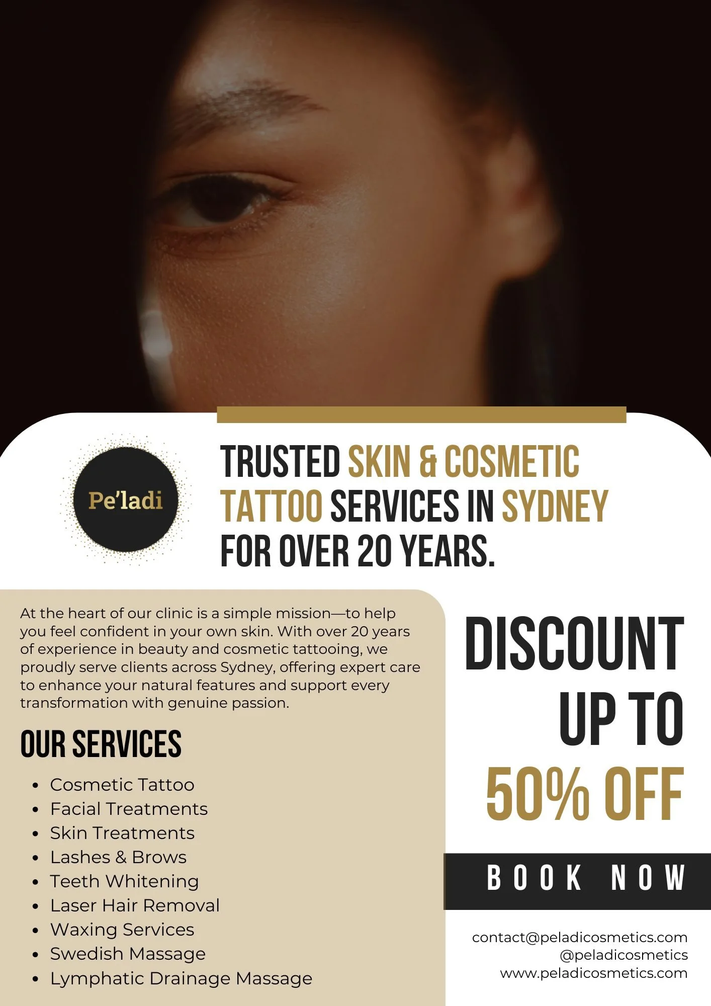 At Peladi Cosmetics, we are committed to providing exceptional beauty and wellness services tailored to your individual needs. 

Our extensive range of treatments includes 𝐂𝐨𝐬𝐦𝐞𝐭𝐢𝐜 𝐓𝐚𝐭𝐭𝐨𝐨𝐢𝐧𝐠, 𝐀𝐝𝐯𝐚𝐧𝐜𝐞𝐝 𝐅𝐚𝐜𝐢𝐚𝐥 𝐚𝐧𝐝 𝐒𝐤