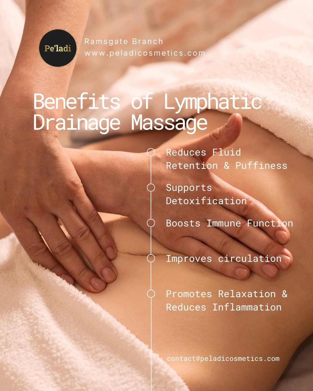 Lymphatic Drainage Massage gently stimulates your lymphatic system to reduce bloating, ease fluid retention, support detoxification, and leave you feeling lighter, refreshed, and rebalanced.

This is your sign to release what your body has been holdi