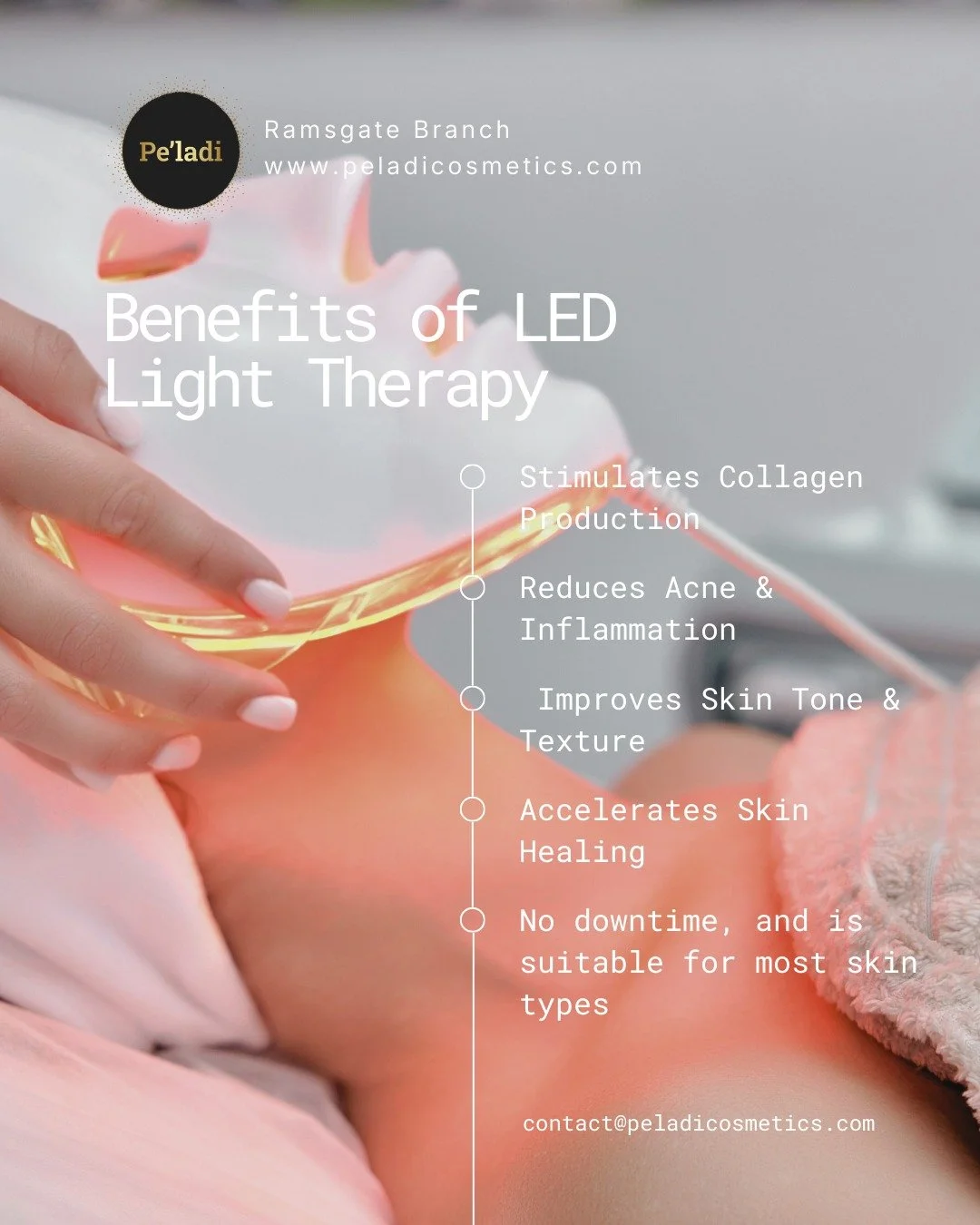 Glow smarter with LED Light Therapy ✨

Your skin deserves advanced care that&rsquo;s gentle, effective, and completely non-invasive. LED Light Therapy helps stimulate collagen, reduce acne-causing bacteria, calm inflammation, and improve overall skin