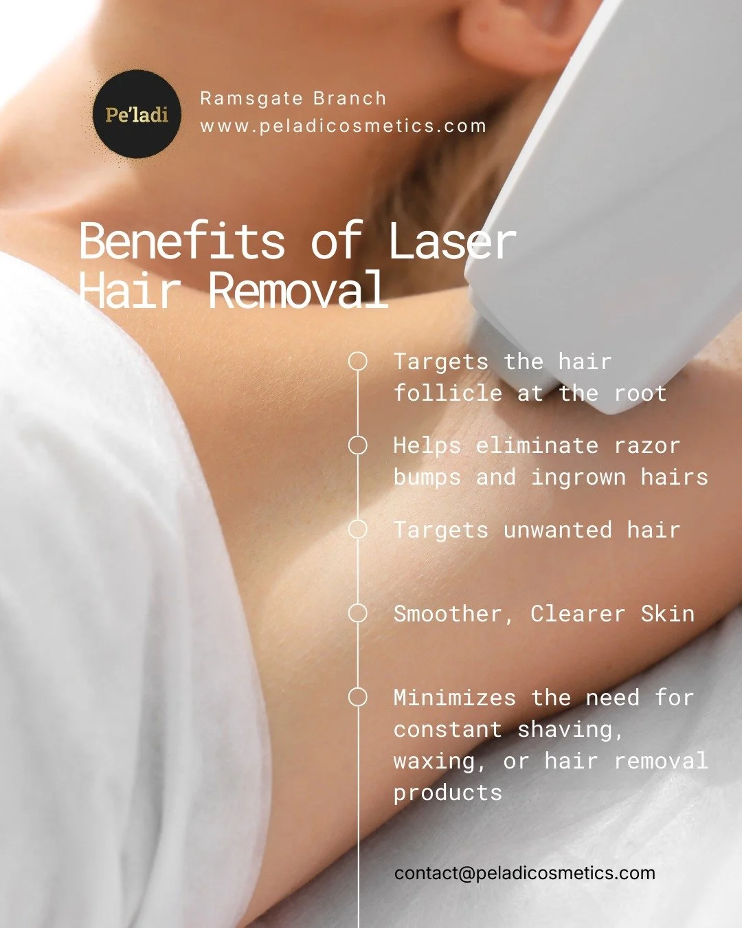 Laser Hair Removal gives you long-term hair reduction, smoother skin, and freedom from ingrown hairs and razor bumps. Safe, precise, and effective. It&rsquo;s the smarter way to achieve soft, flawless skin without the constant upkeep.

Invest once. E