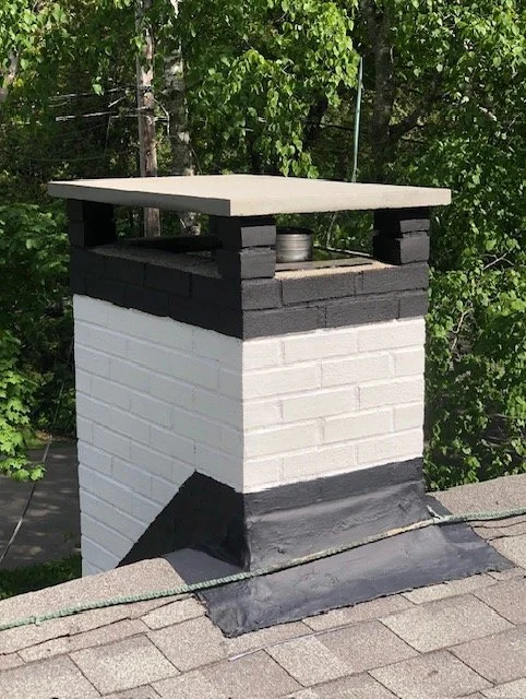 This chimney had a flashseal application to help stop leaking. As a cheaper and faster alternative to flashing replacement when applicable. This chimney was also repainted as before only a portion of it was.
