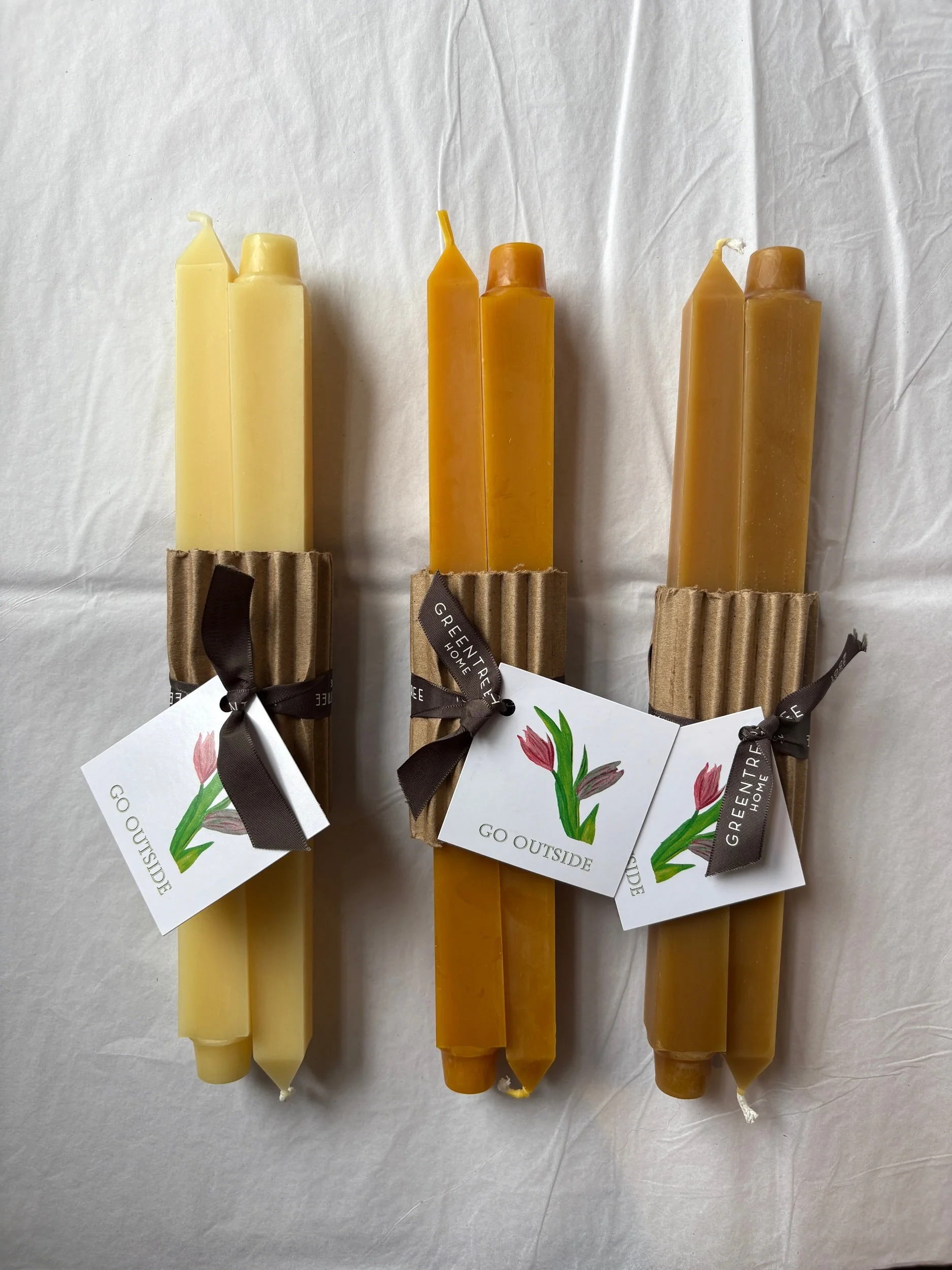 Greentree Beeswax Obelisk Taper Candles  - Yellows/Oranges