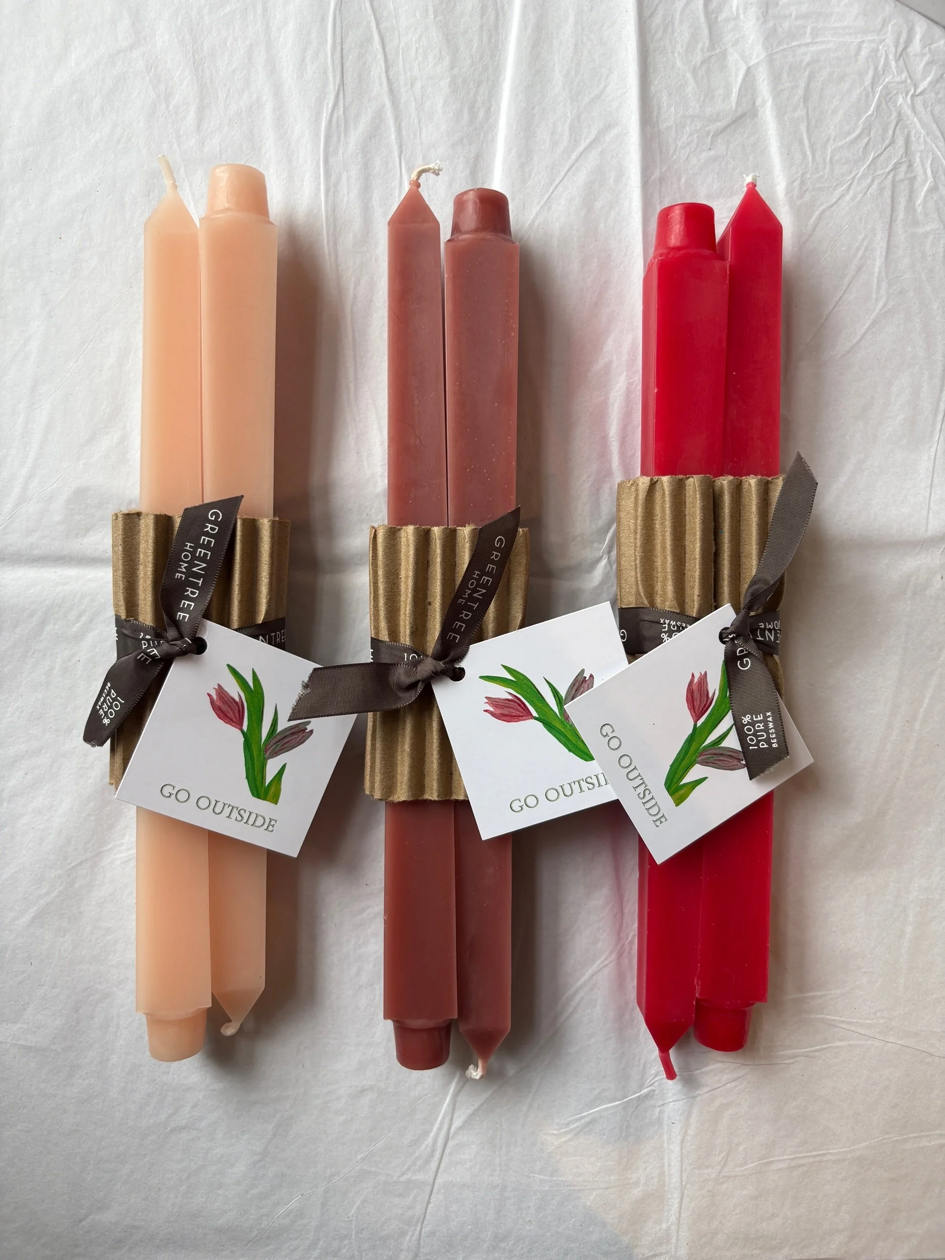 Greentree Beeswax Obelisk Taper Candles  - Pinks