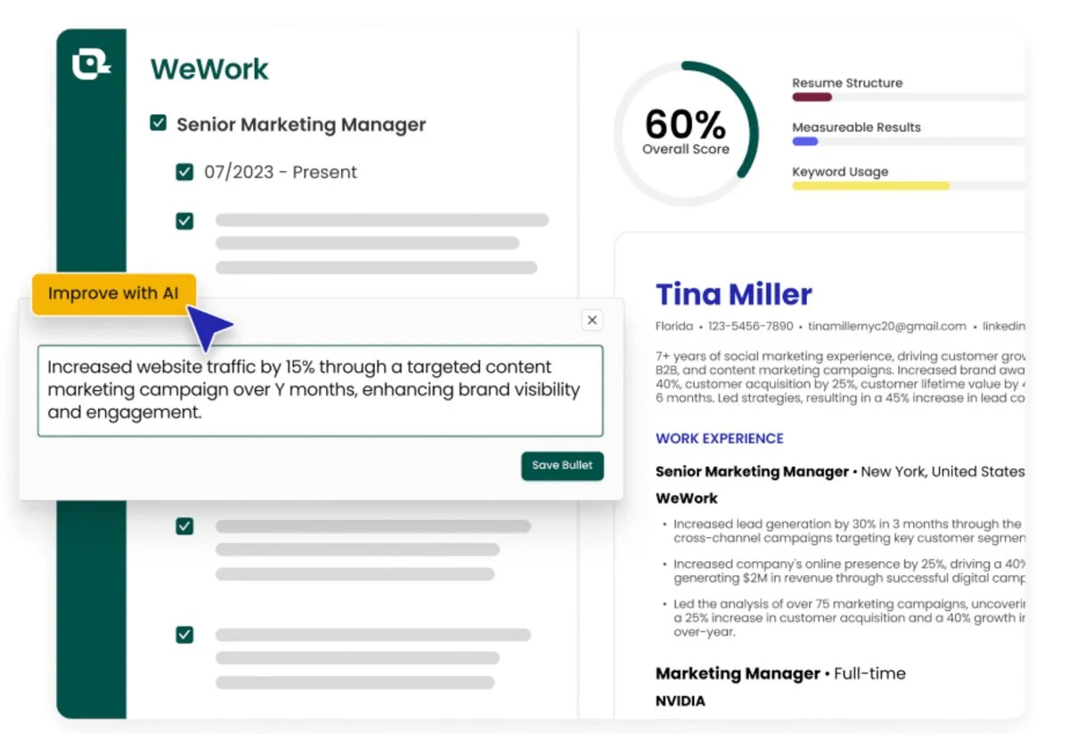 Example showing Teal in action improving a resume using AI
