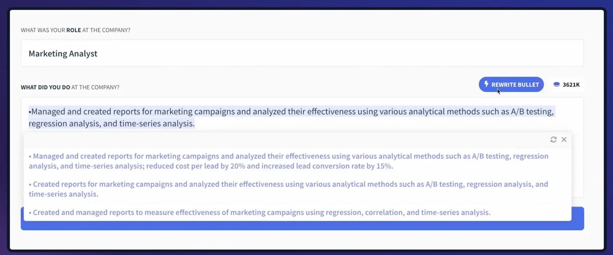 Example of how Rezi transforms your role into active experiences